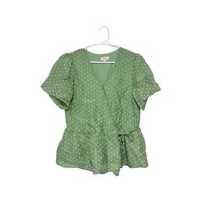 Green White Suisse Dot Wrap Blouse Ott Size Small